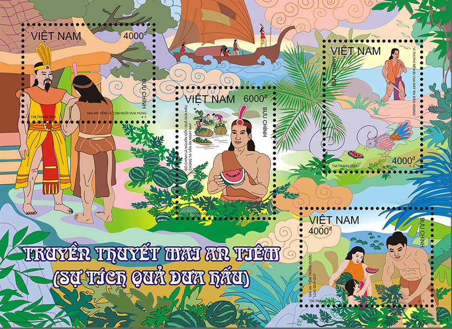 Giới thiệu bộ tem “Truyền thuyết Mai An Tiêm (Sự tích quả Dưa hấu)”