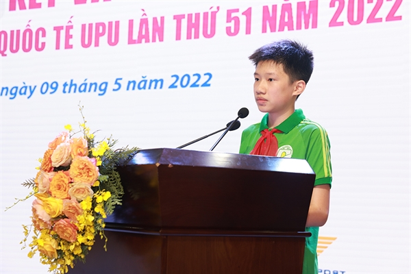 Bức thư đạt giải Nhất Quốc gia cuộc thi Viết thư Quốc tế UPU lần thứ 51 (2022) tại Việt Nam