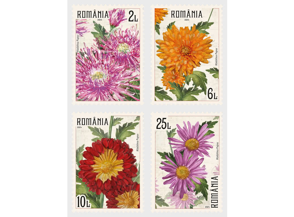 Bưu chính Romania phát hành tem hoa cúc